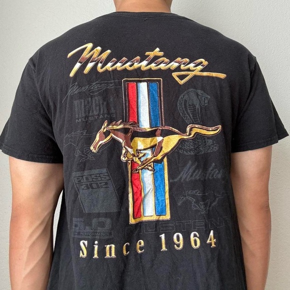 Ford Mustang Anniversary Logo Black Graphic T-Shirt for Men - Picture 3 of 5